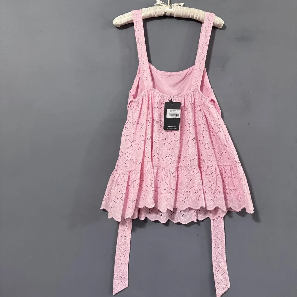 NWT That's So Fetch Lyndal Pink Eyelet Lace Tiered Mini BabyDress Dress 4 Small - Picture 3 of 8